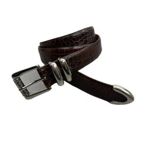 Martin Dingman Leather Belt Mens 42 Burgundy Silver Alligator Grain Calf  1.25"